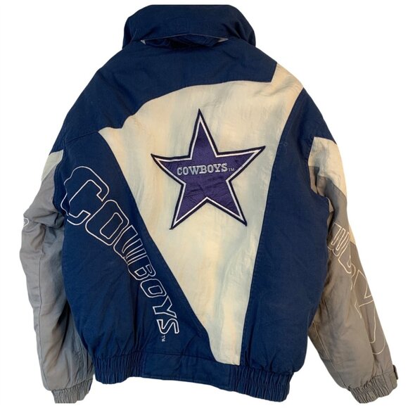 VTG Dallas Cowboys NFL Triple Goose Jacket L Blue Mens Winter Puffer Coat 8977 - Picture 1 of 13